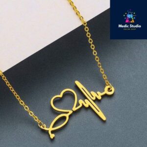 Stethoscope and Heartbeat Necklace golden