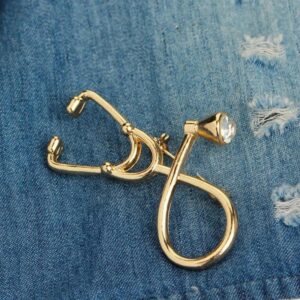 Large Stethoscope Golden Brooch